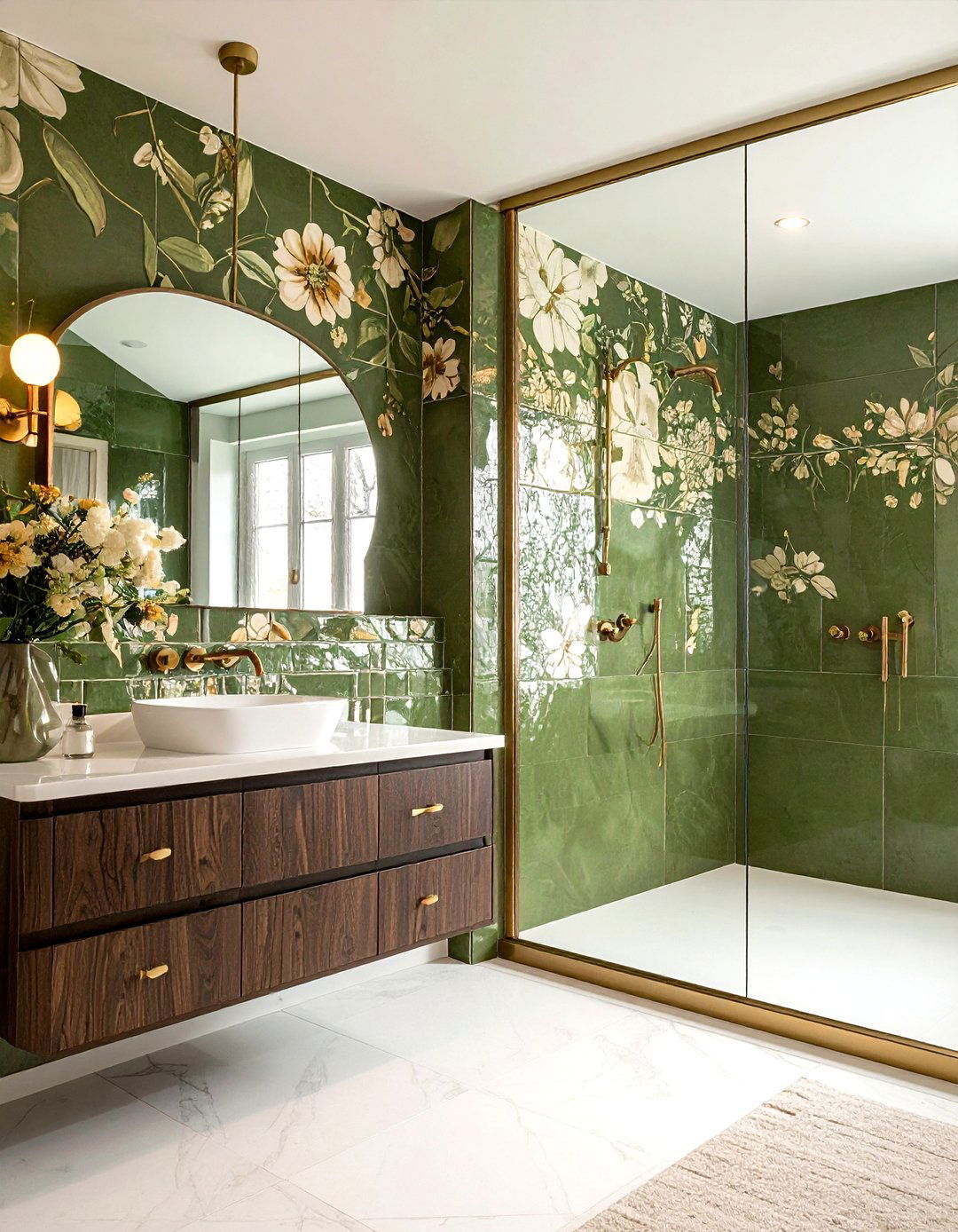 Olive green cement tile shower - 30 cement tile bathroom ideas