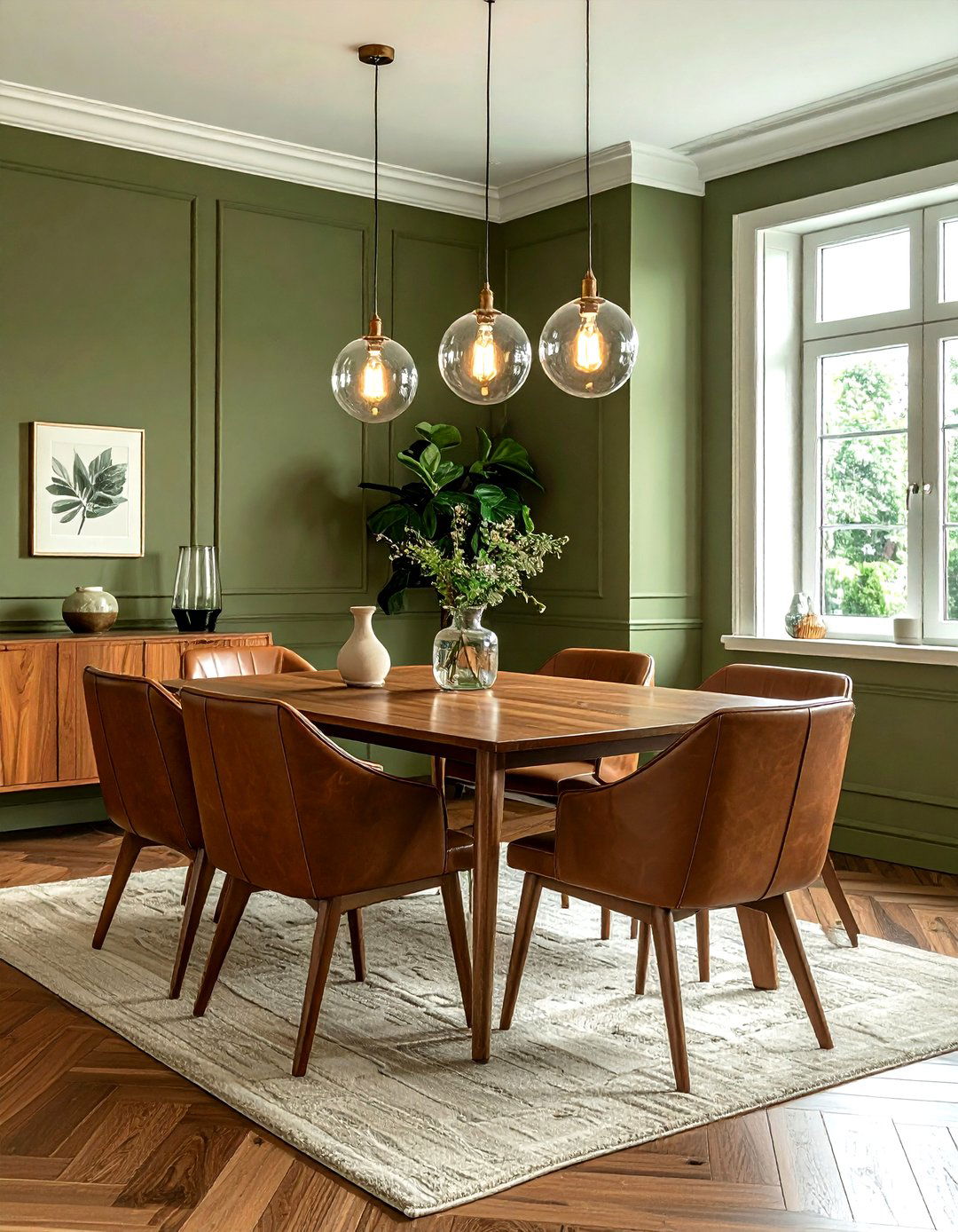 Olive green dining room - 30 dining room accent color ideas