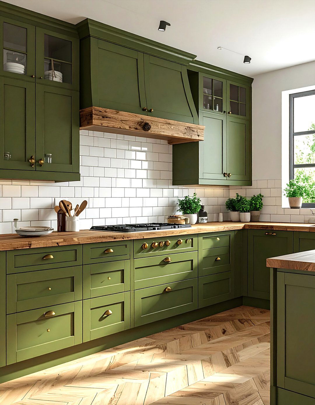 Olive green kitchen cabinets - 30 green decor ideas