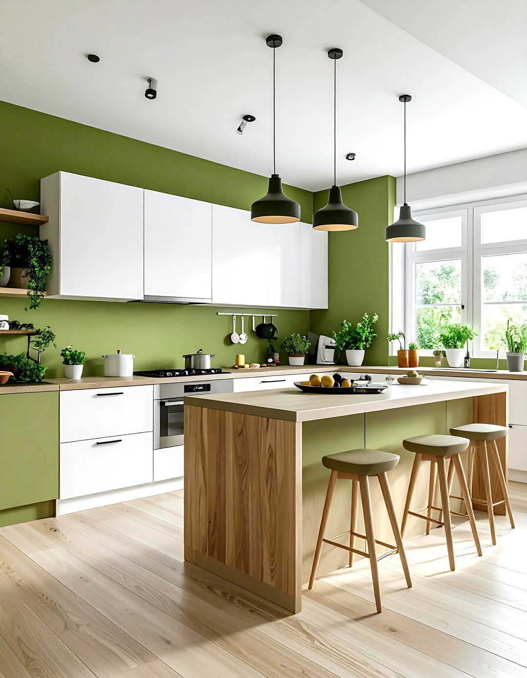 Olive green kitchen walls white cabinetry - 30 green and white kitchen ideas