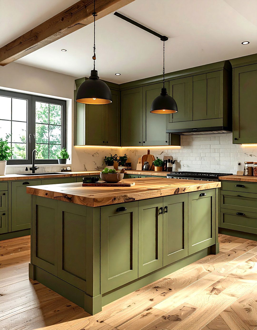 Olive green kitchen with butcher block - 30 olive green kitchen ideas