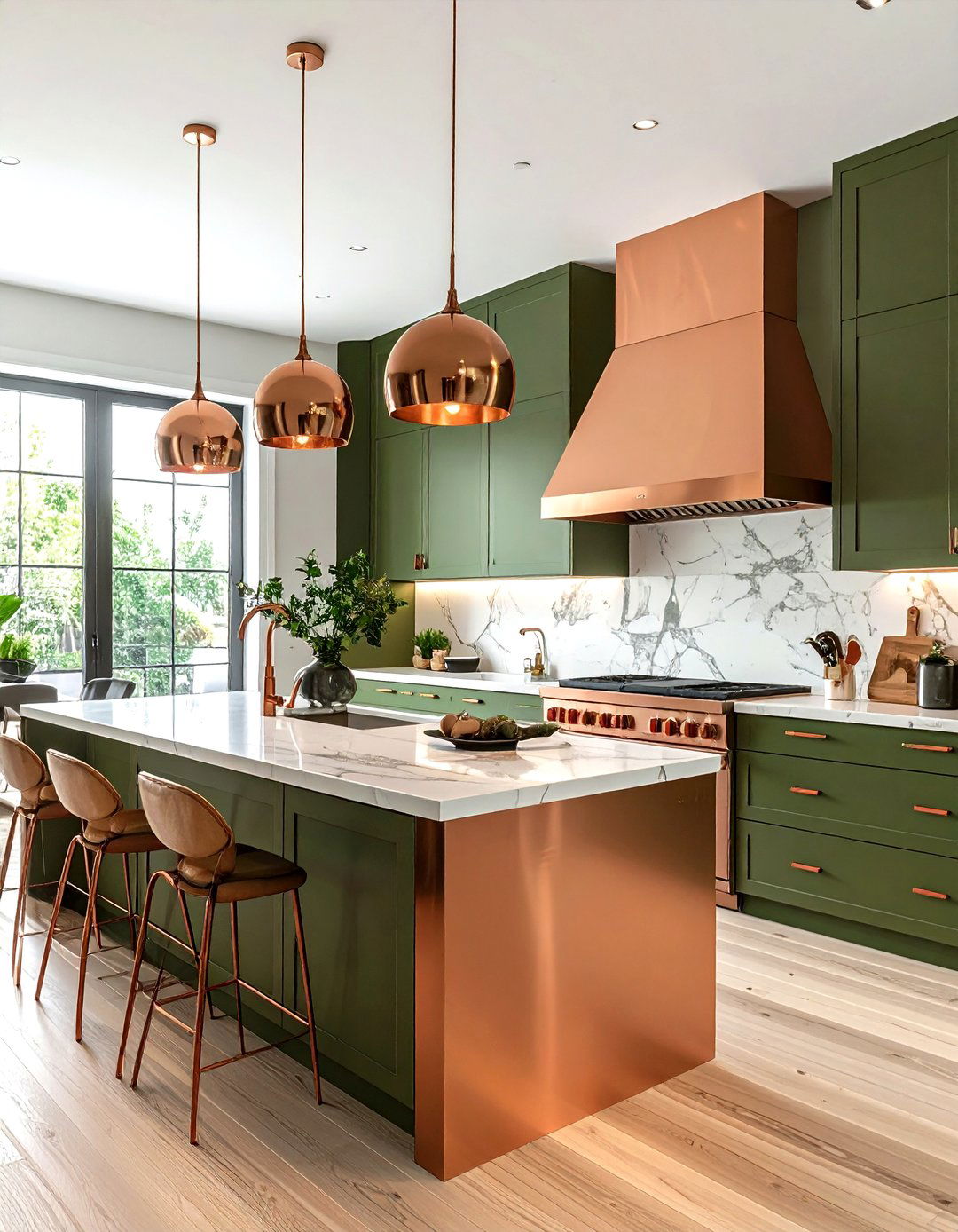Olive green kitchen with copper accents - 30 olive green kitchen ideas