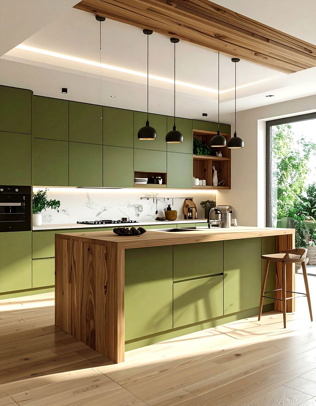 Olive green kitchen with wood accents - 30 olive green kitchen ideas
