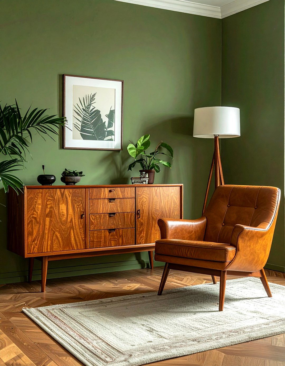 Olive green mid century living room - 30 green living room decor ideas