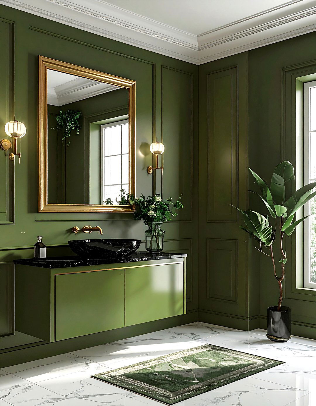 Olive green powder room - 30 olive green bathroom ideas