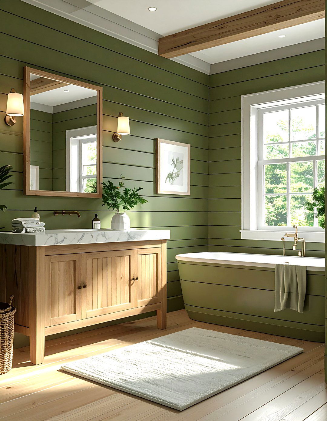 Olive green shiplap bathroom - 30 olive green bathroom ideas