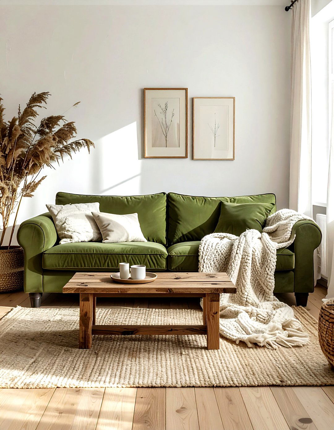 Olive green sofa farmhouse - 30 farmhouse green living room ideas
