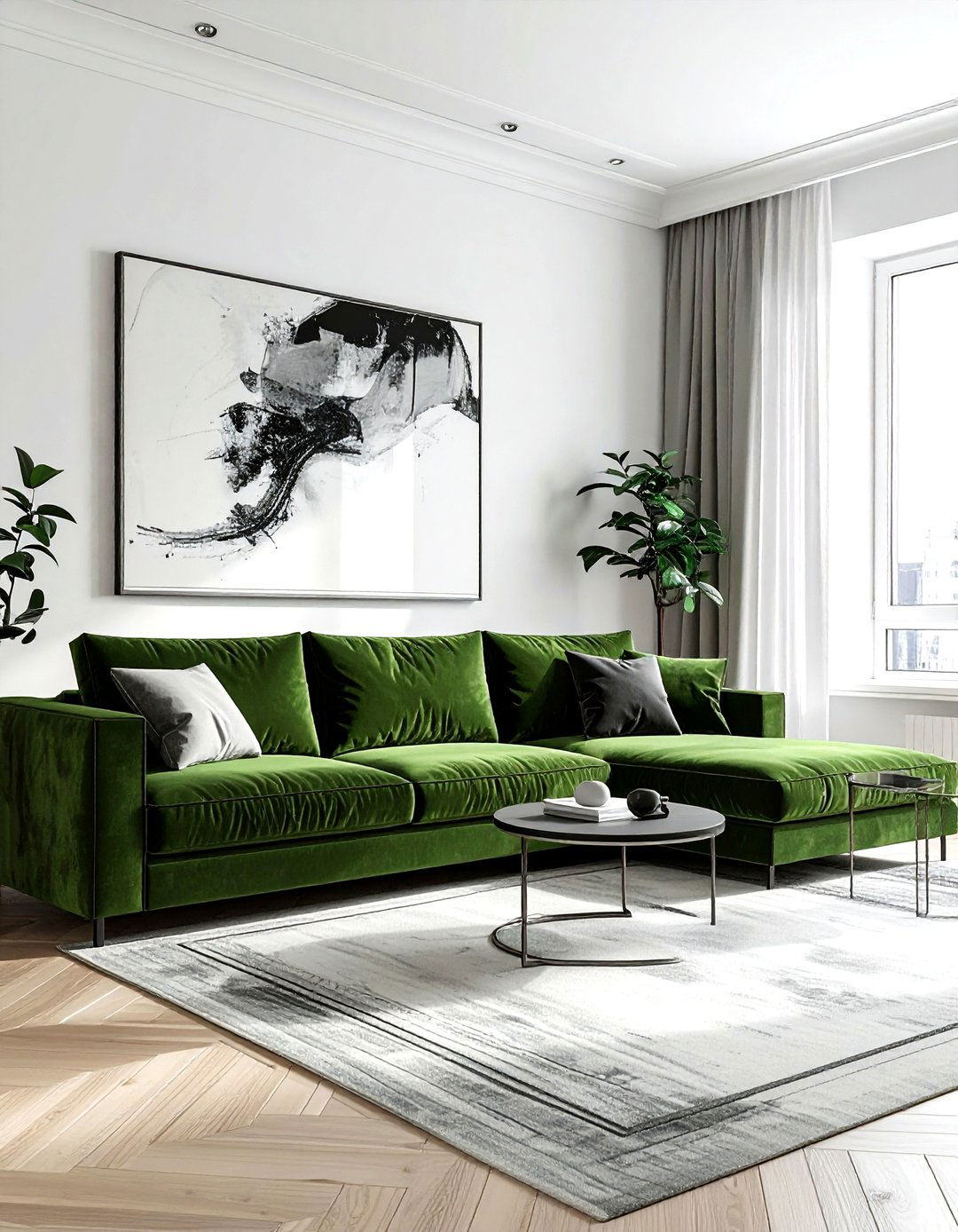 Olive green sofa - 30 minimalist green living room ideas