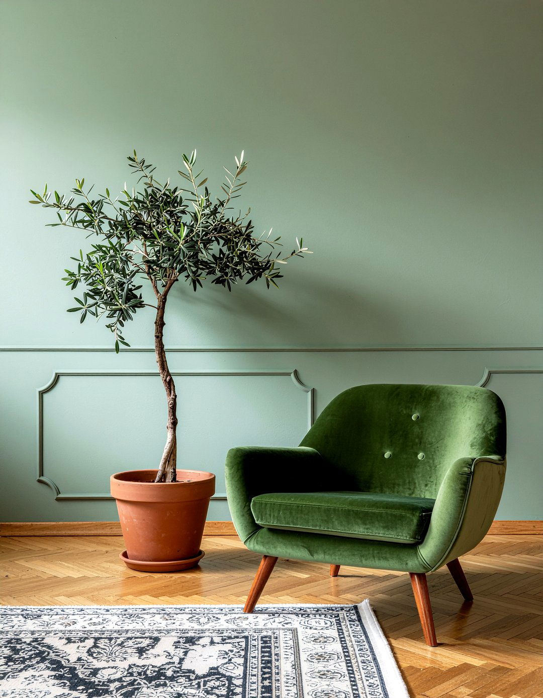 Olive green velvet chair - 30 velvet living room ideas