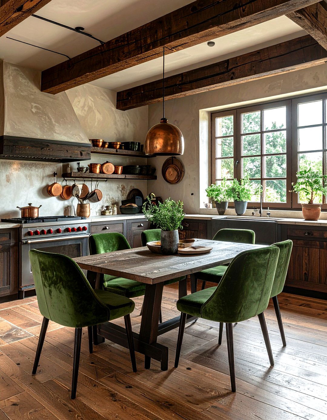 Olive green velvet chairs for rustic kitchen - 30 velvet kitchen ideas
