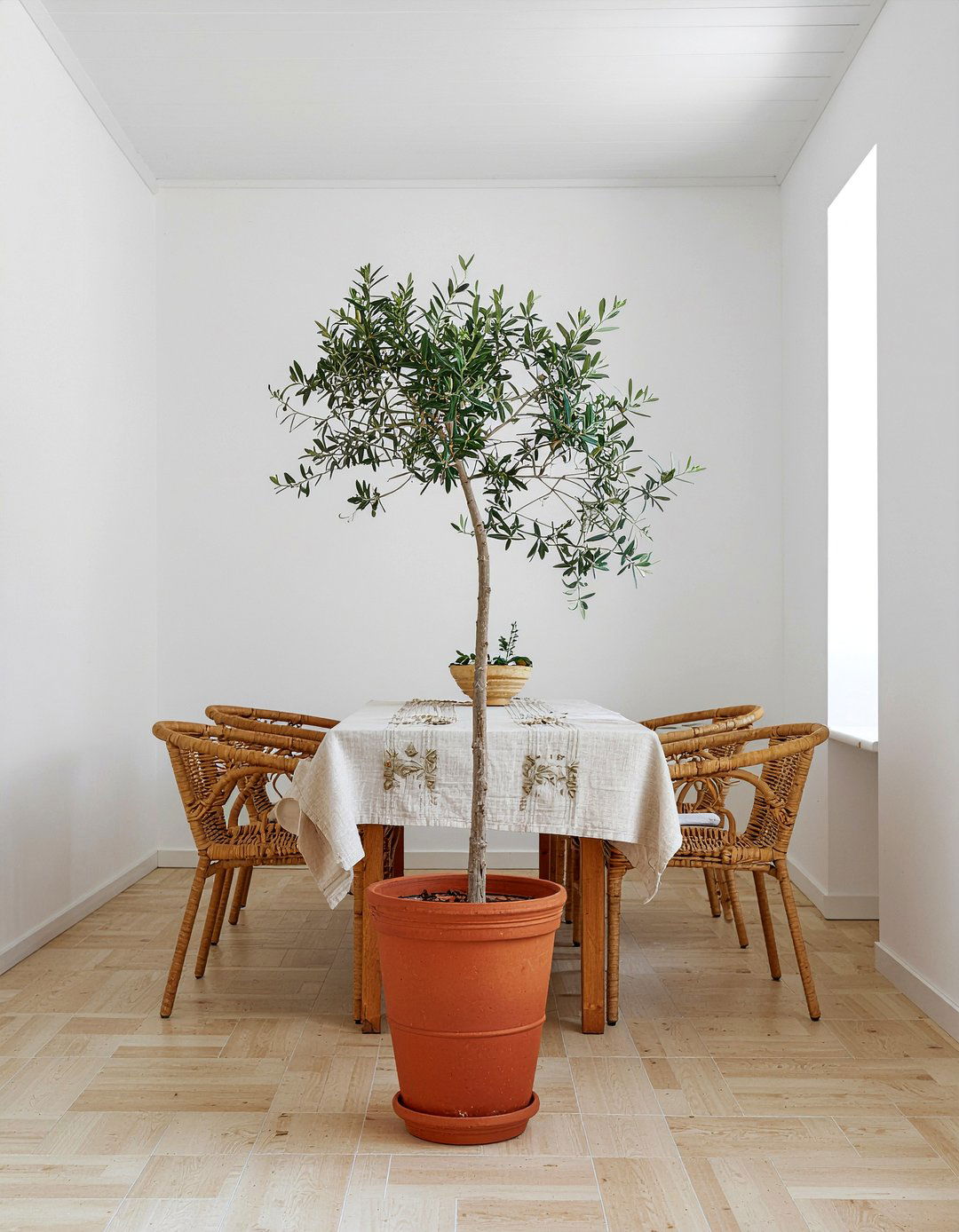 Olive tree terracotta pot dining room - 30 dining room potted plant ideas