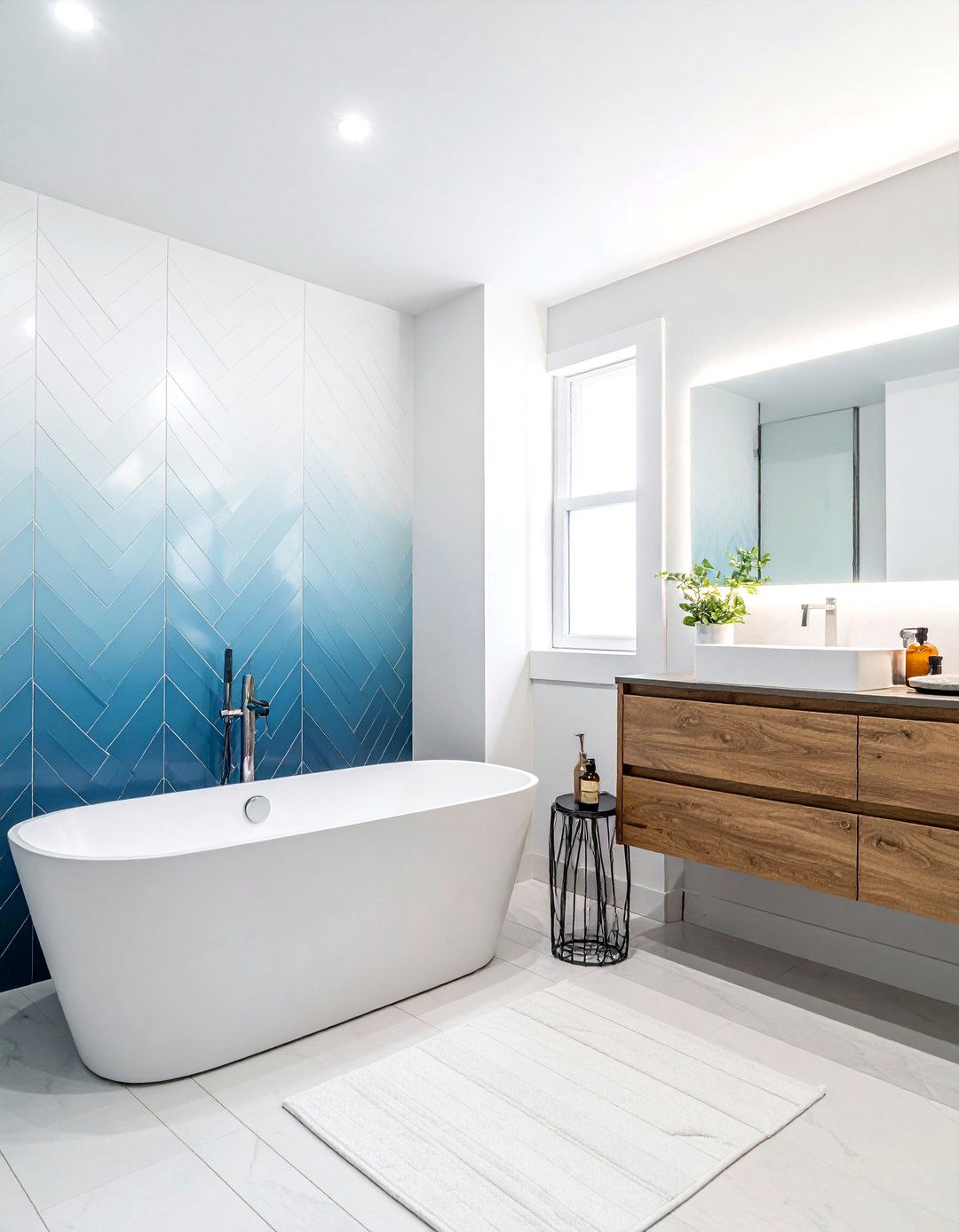 Ombre Chevron Tile Wall - 30 chevron tile bathroom ideas