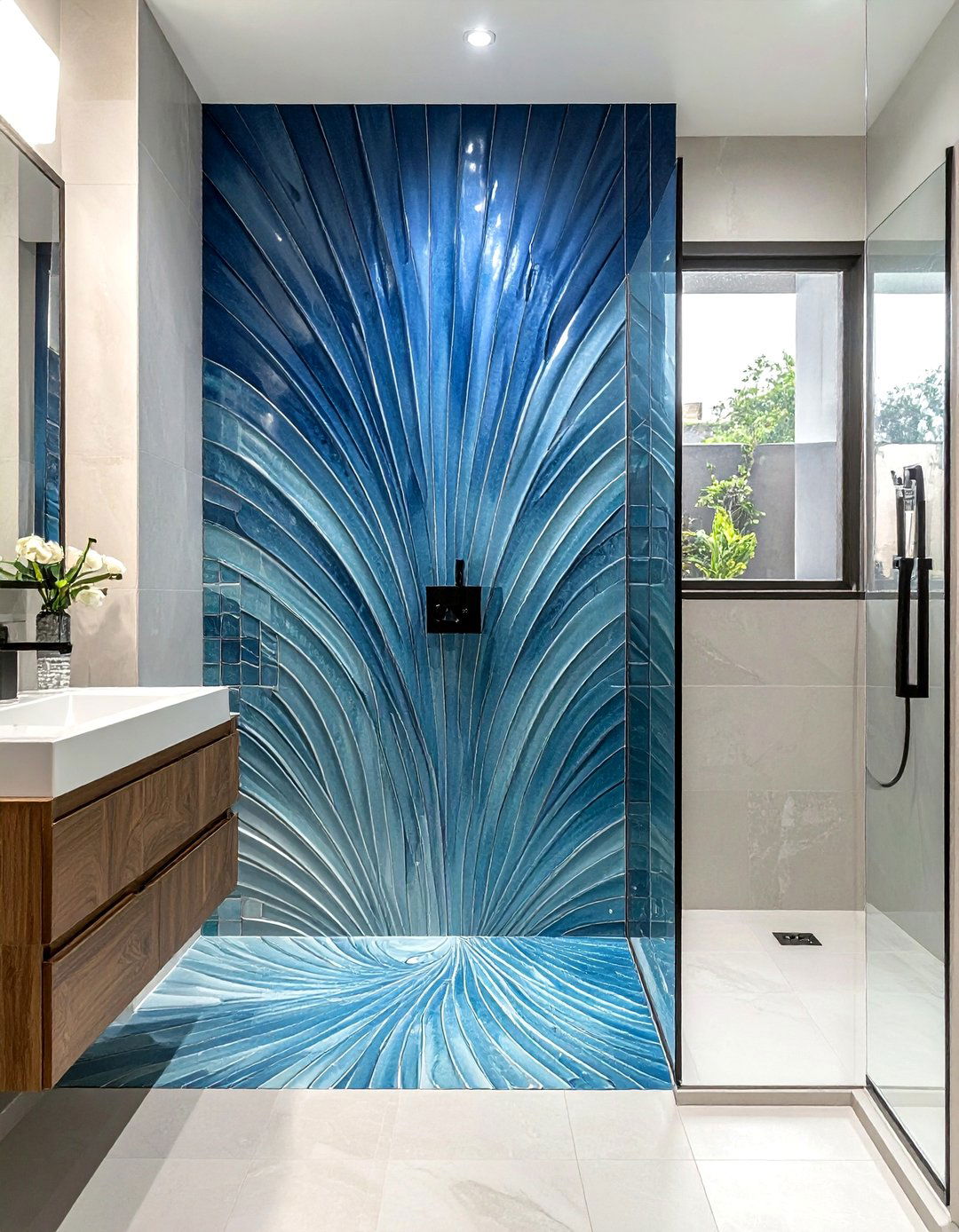 Ombre Fan Tile Shower - 30 fan tile bathroom ideas