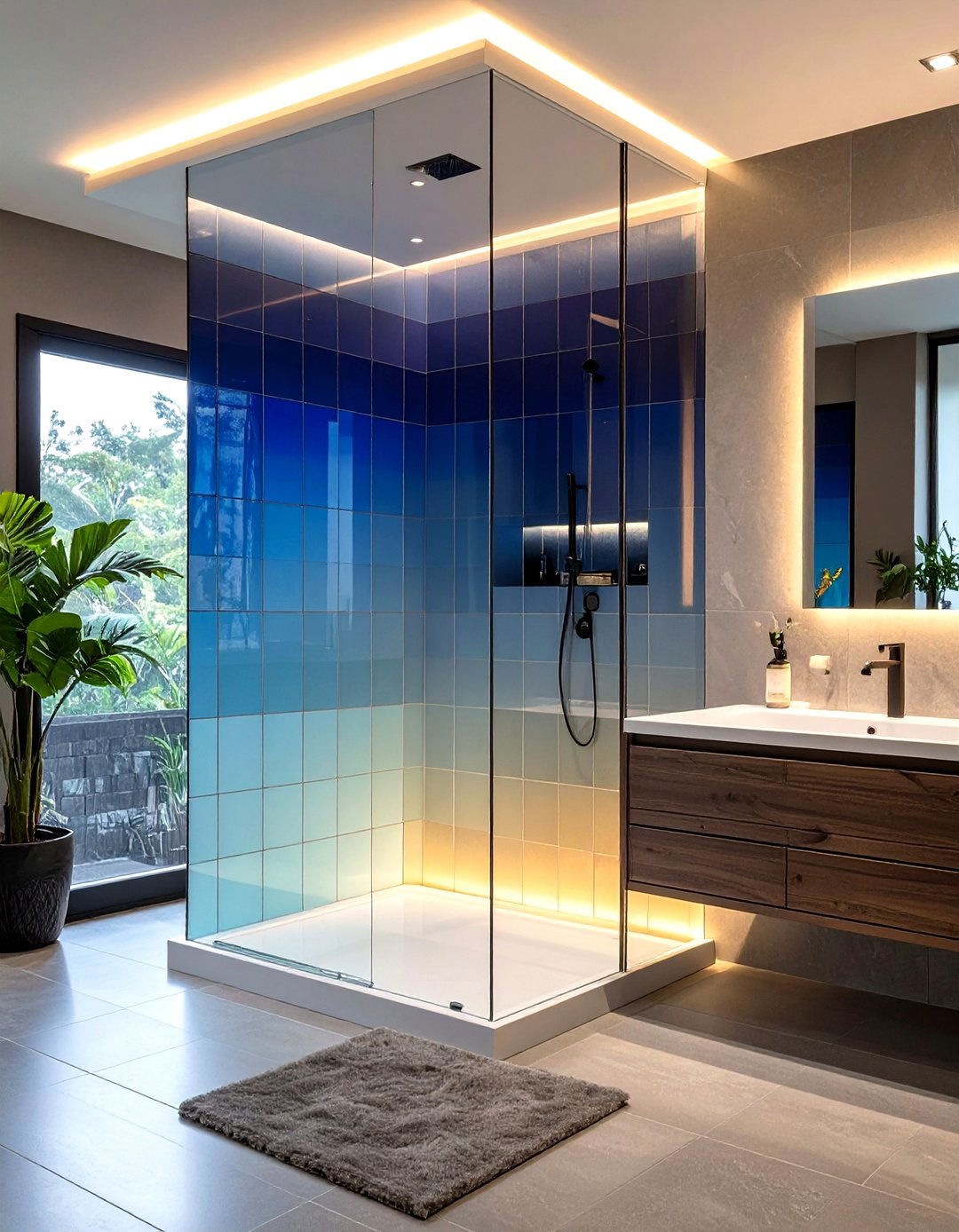Ombre Glass Tile Shower Wall - 30 glass tile bathroom ideas