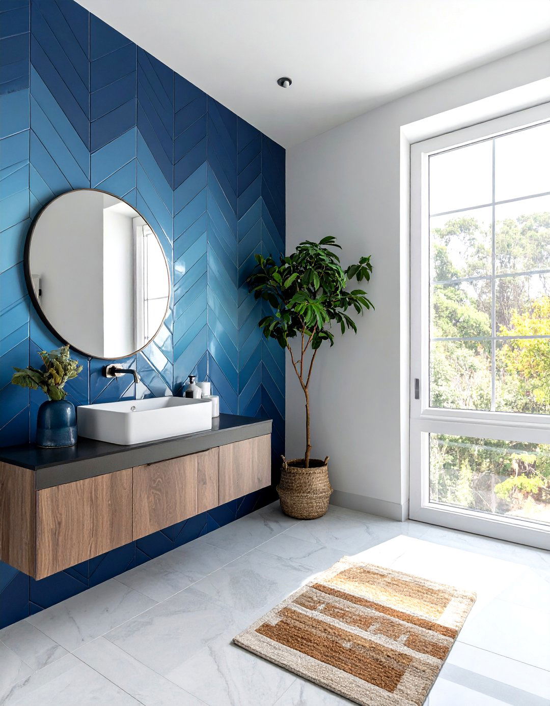 Ombre blue chevron tile wall - 30 chevron pattern bathroom ideas