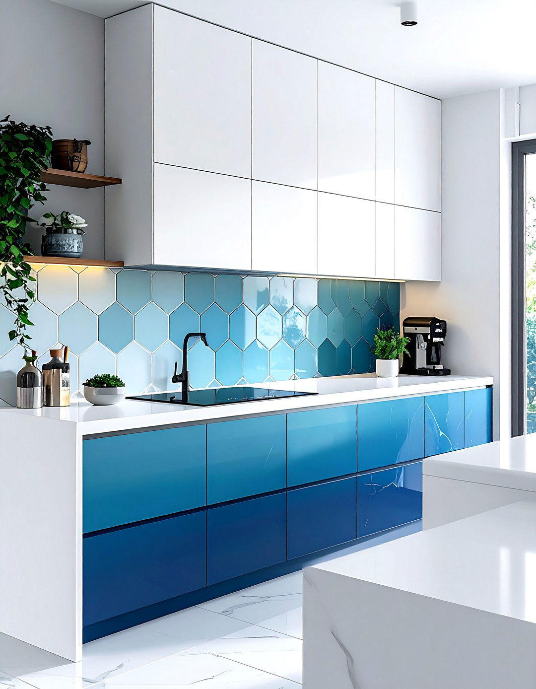 Ombre hexagon tile - 30 hexagon tile kitchen backsplash ideas