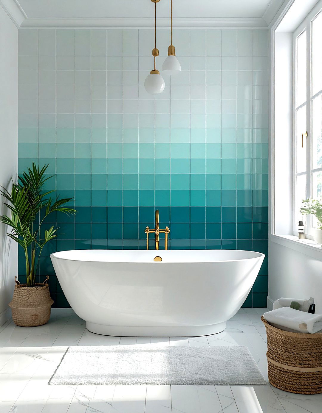 Ombre penny tile wall - 30 penny tile bathroom ideas