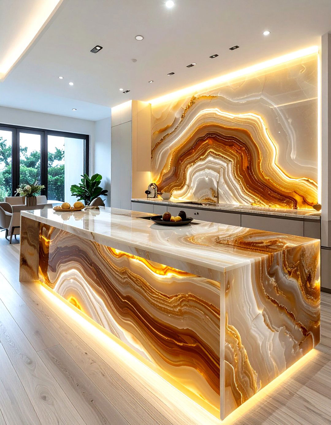 Onyx Backlit Slab - 30 natural stone kitchen backsplash ideas