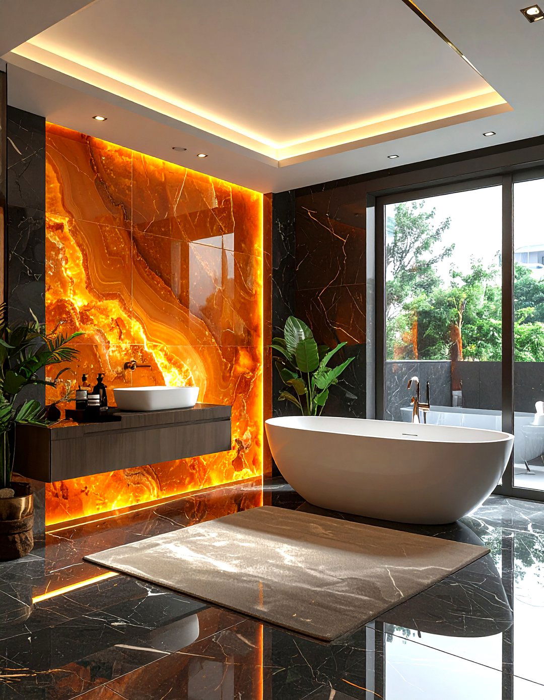 Onyx Wall Bathroom - 30 natural stone bathroom ideas