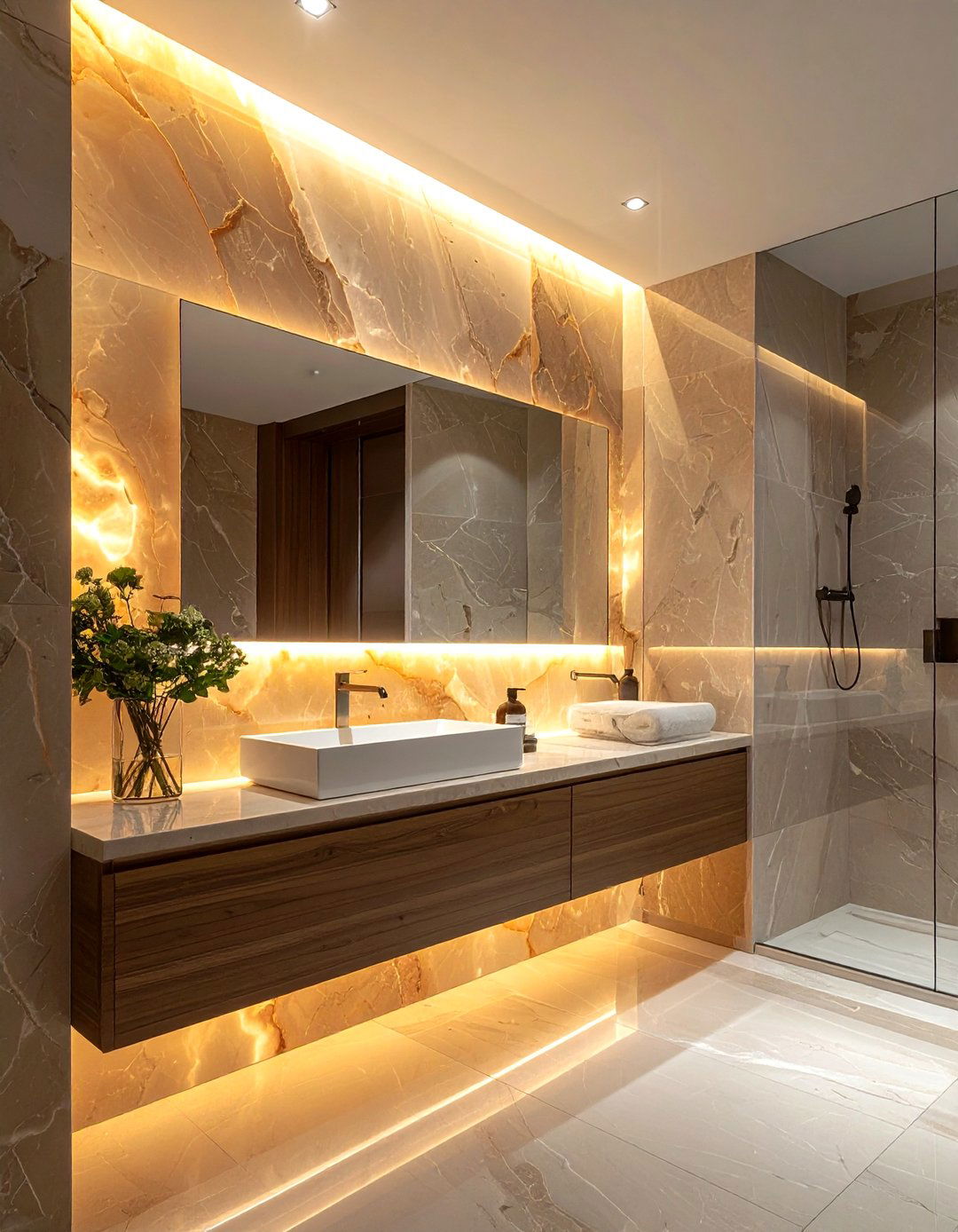 Onyx Wall - 30 stone bathroom ideas