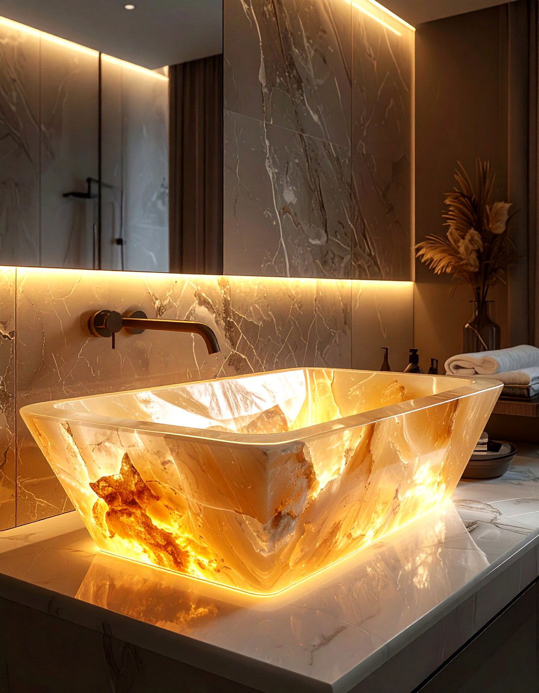 Onyx backlit sink - 30 stone sink ideas