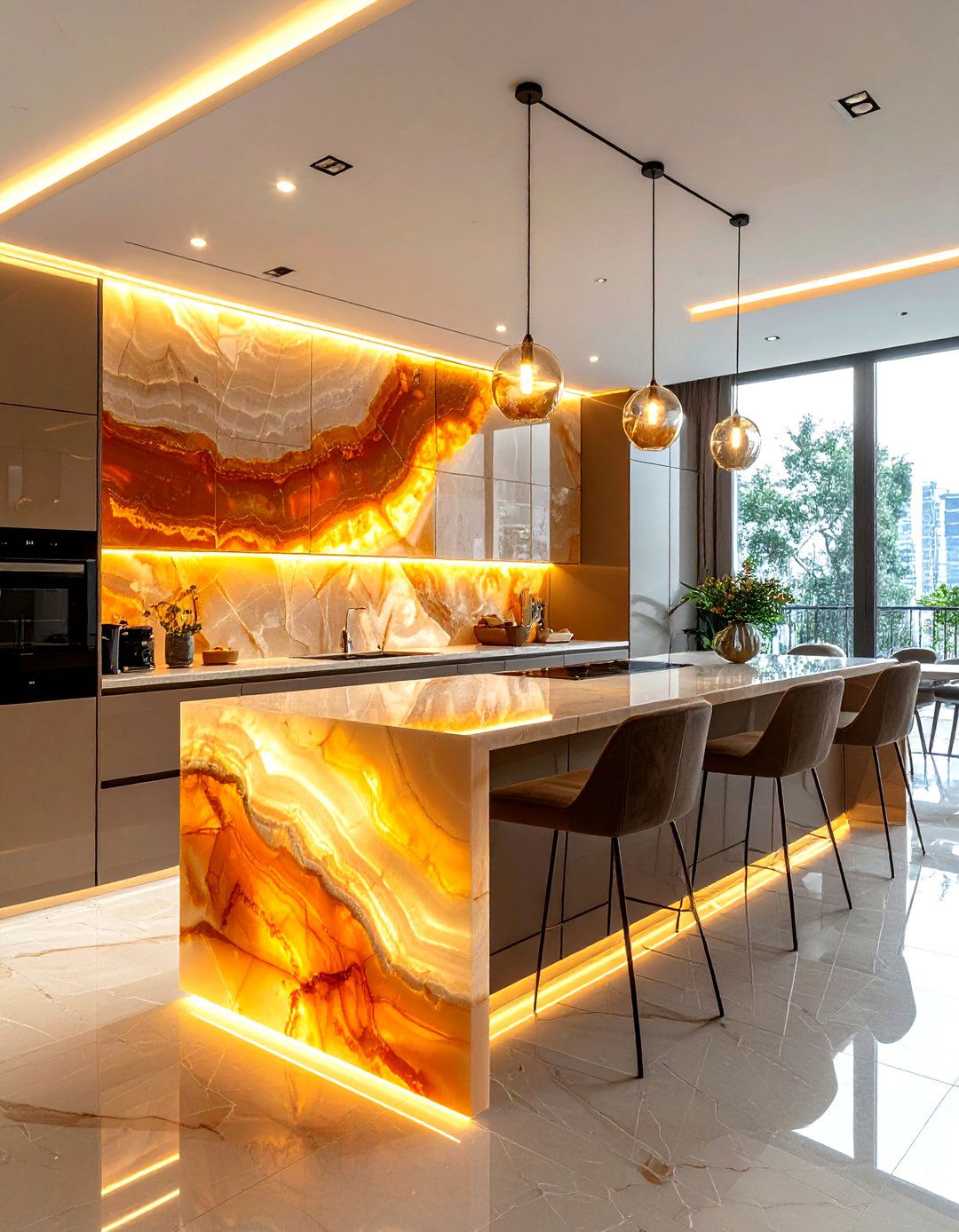 Onyx kitchen wall - 30 kitchen stone wall ideas