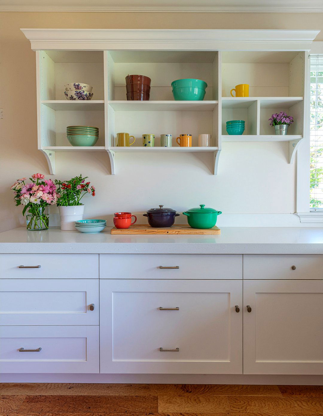 Open Cabinet Storage - 30 low cost kitchen makeover ideas