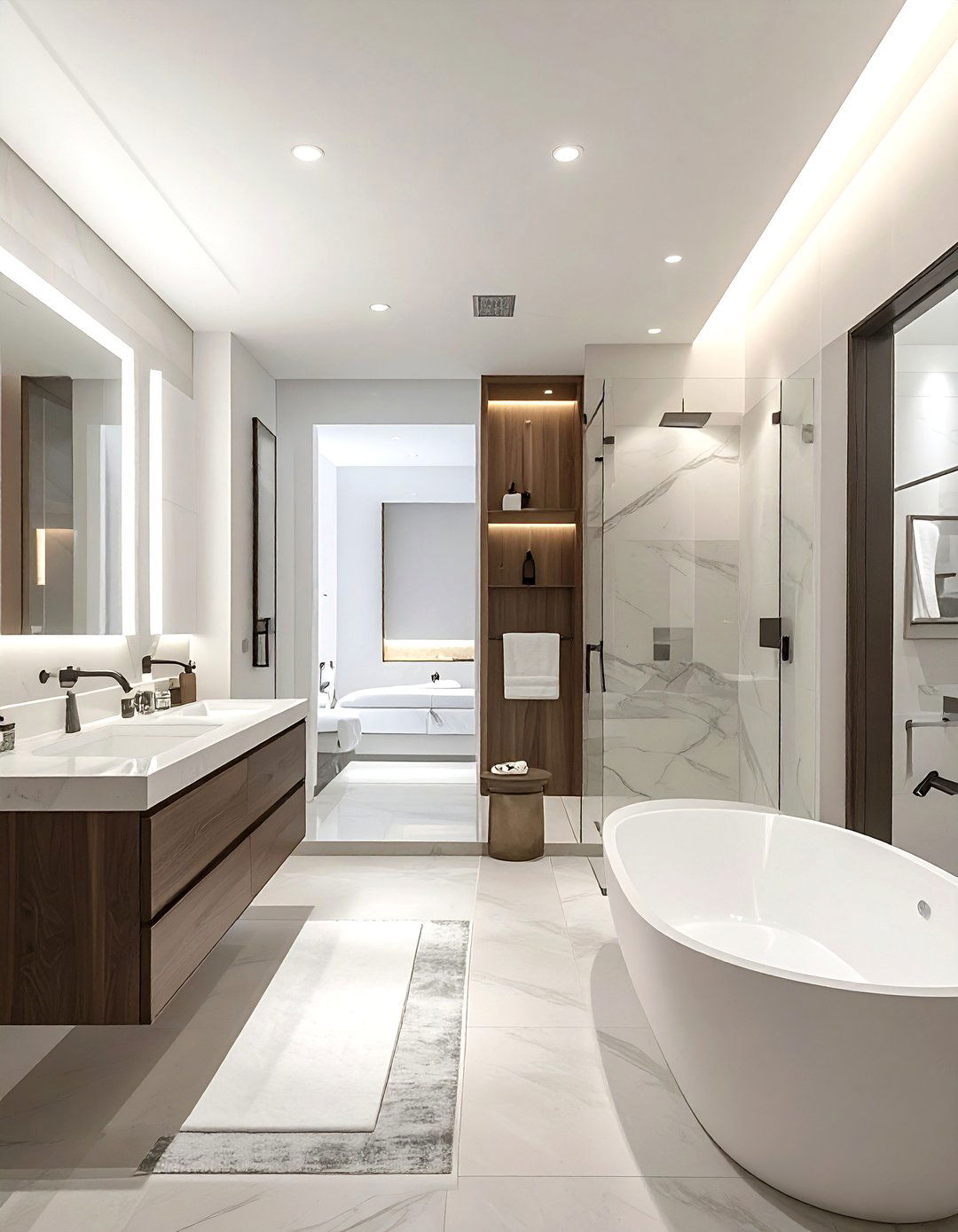 Open Concept Bathroom Suite - 30 bathroom furniture placement