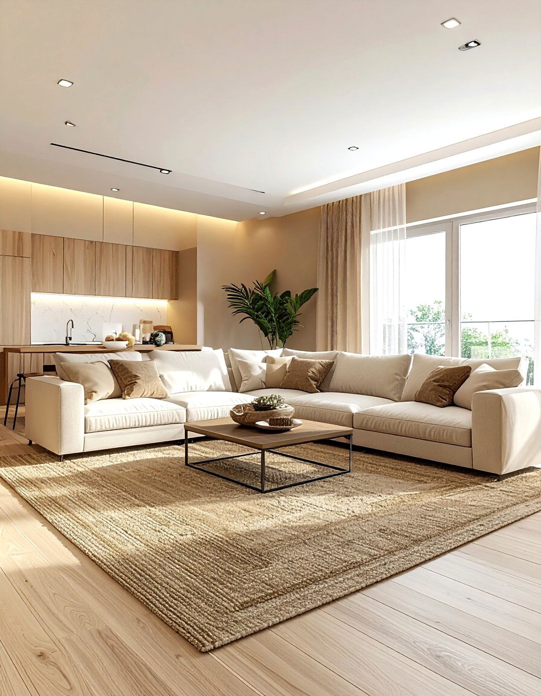 Open Concept Beige Living Room - 30 beige living room design ideas
