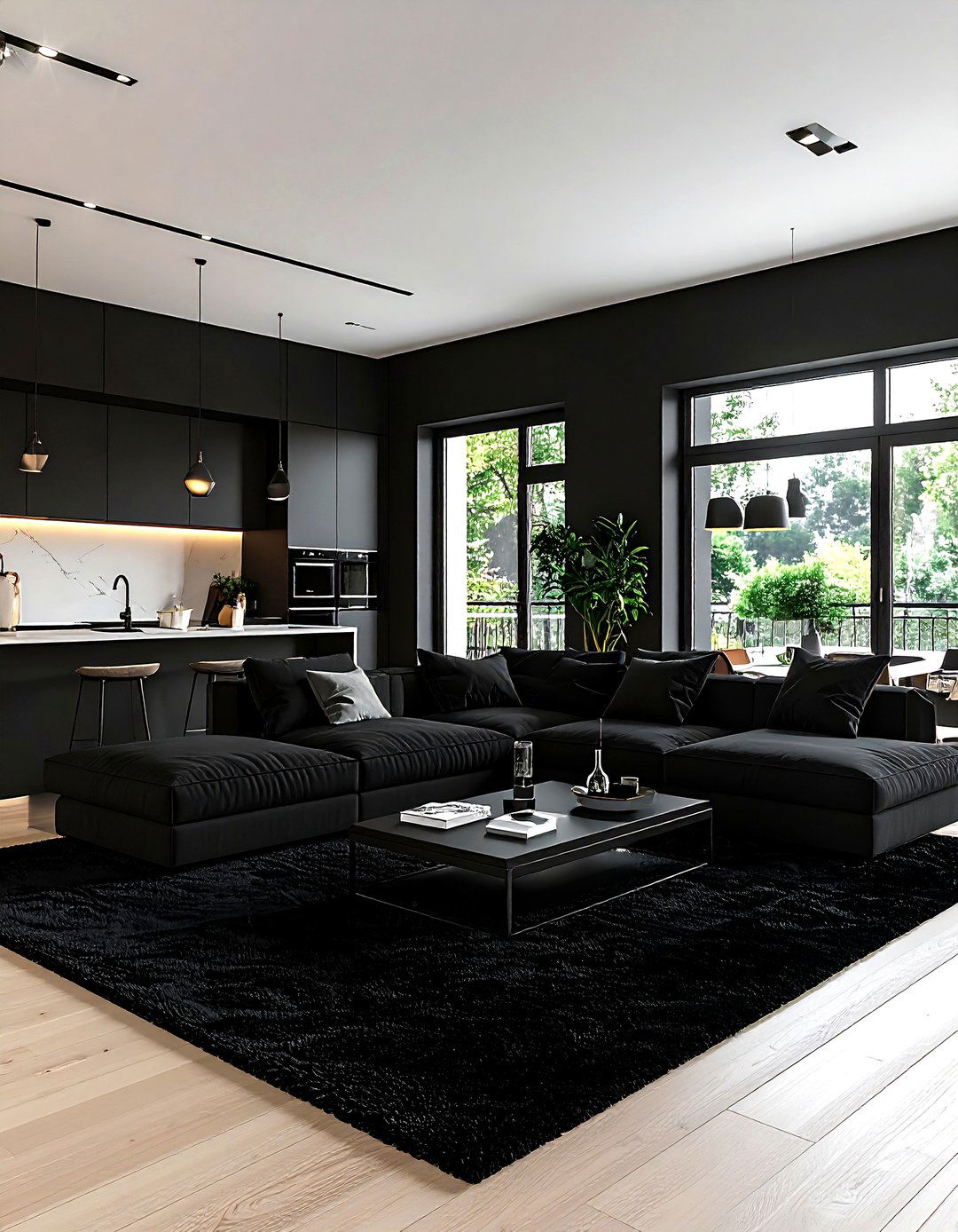 Open Concept Black Living Room - 30 dark black living room ideas
