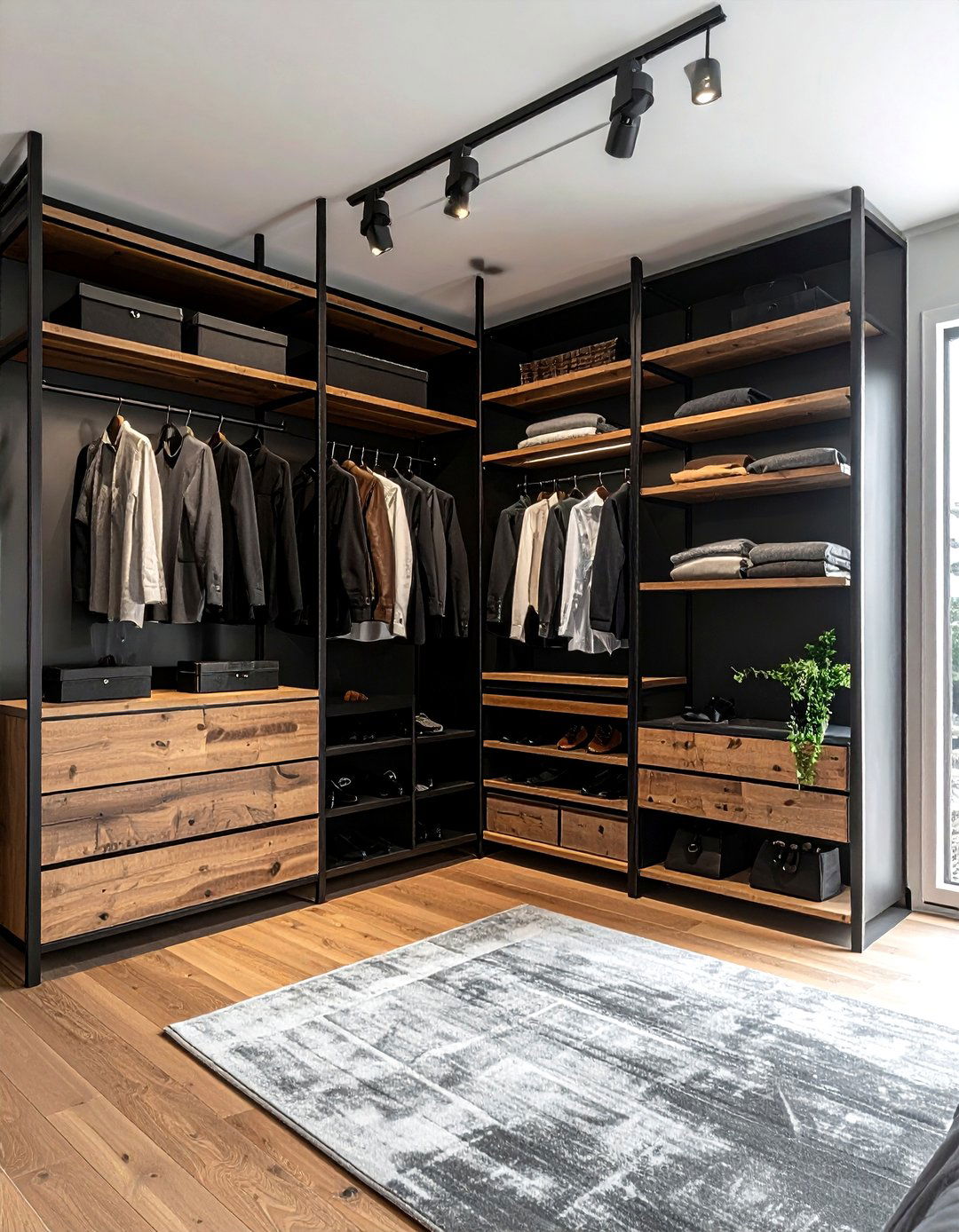 Open Concept Closet - 30 industrial black bedroom ideas