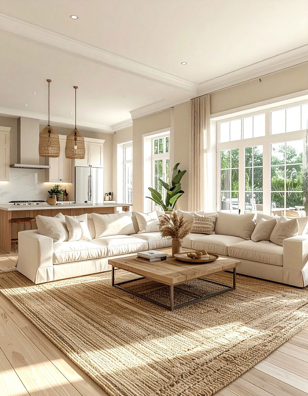 Open Concept Coastal Living Room - 30 coastal beige living room ideas