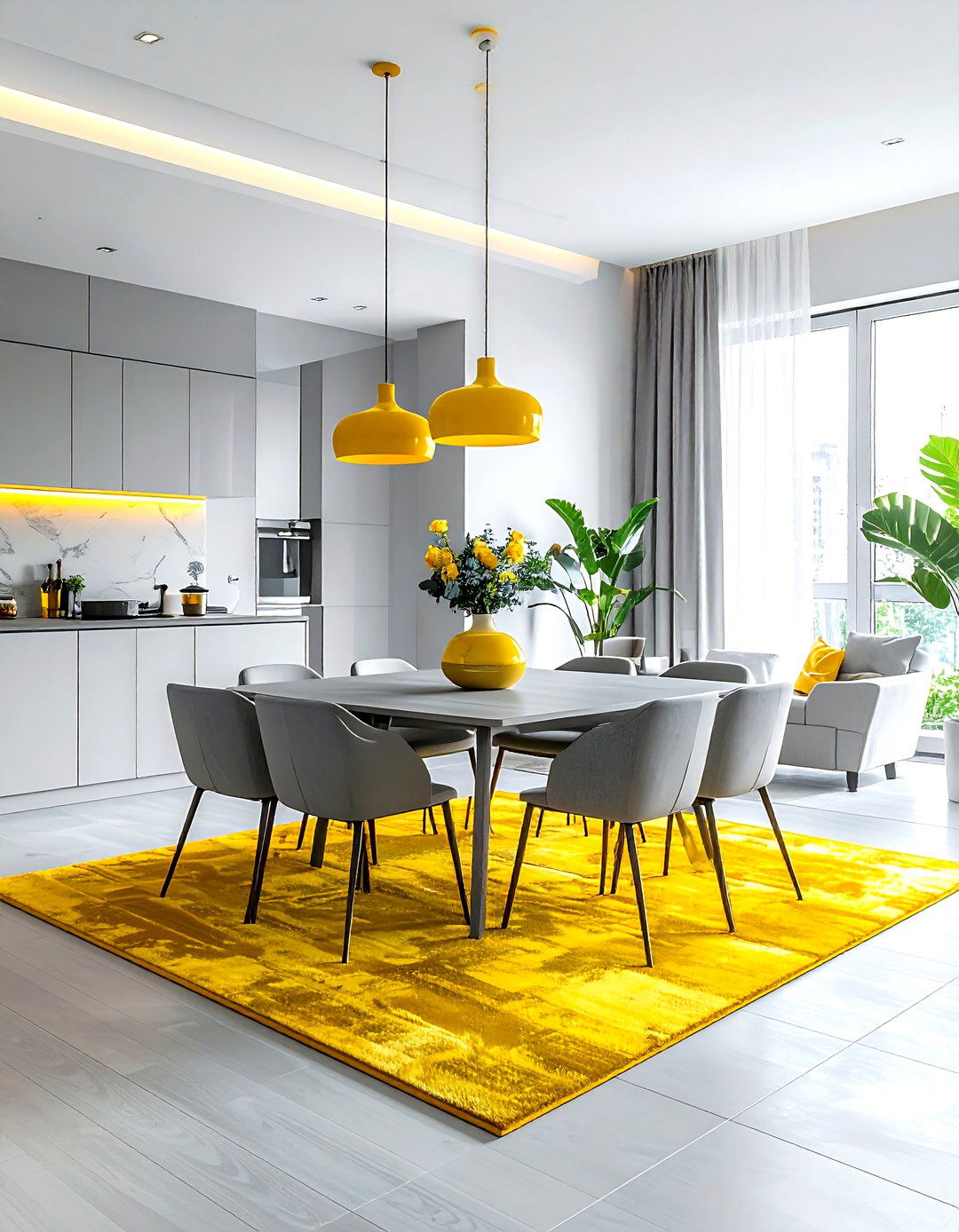 Open Concept Gray Yellow Dining - 30 gray yellow dining room ideas