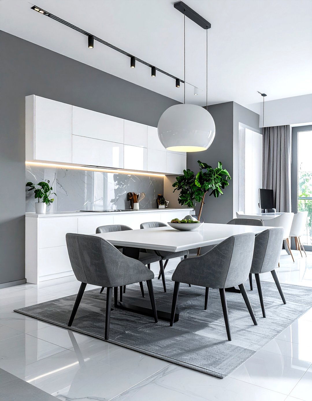 Open Concept Grey and White Dining Room - 30 grey and white dining room ideas