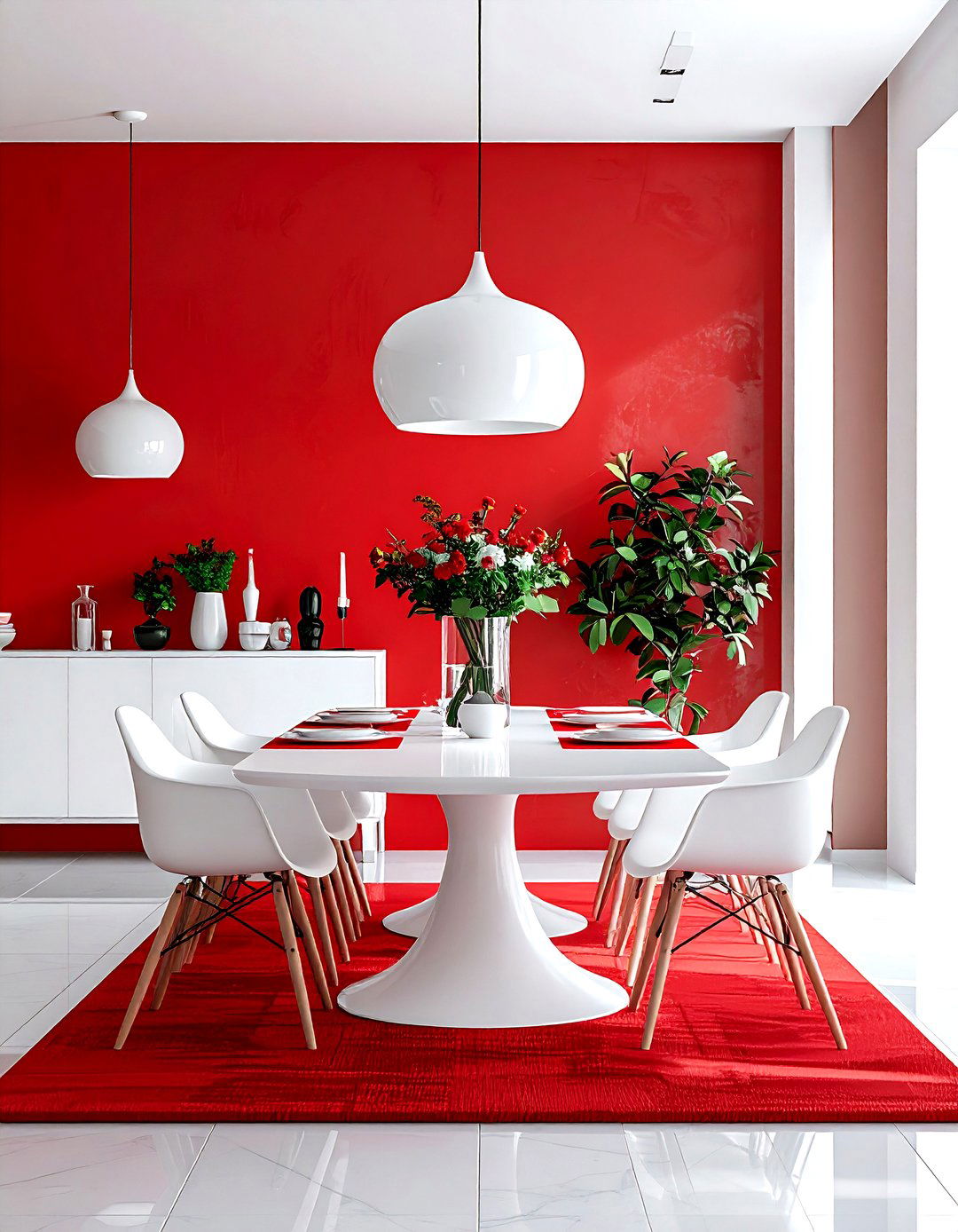 Open Concept Red White Dining Area - 30 red and white dining room ideas