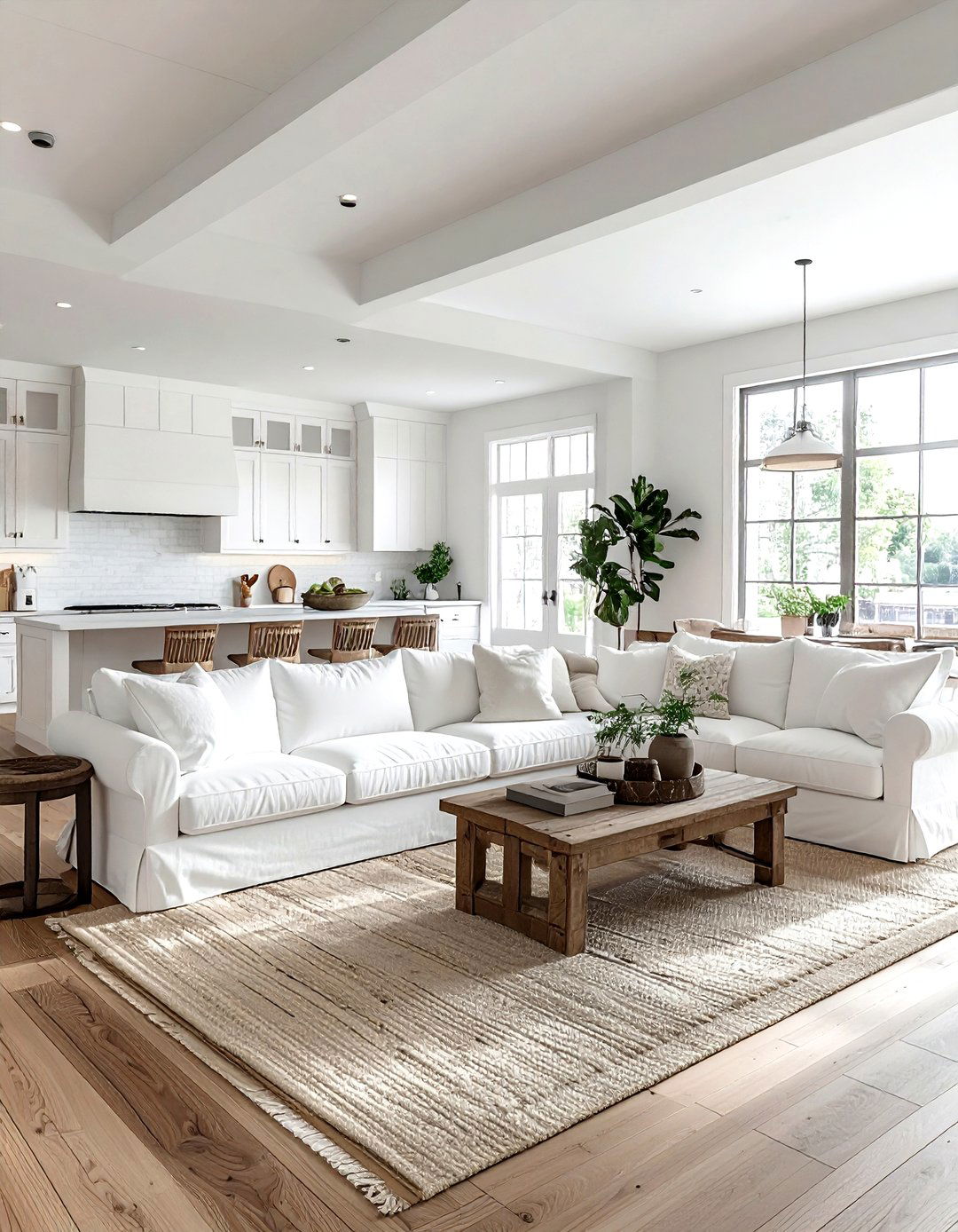 Open Concept White Farmhouse Living Room - 30 farmhouse white living room ideas