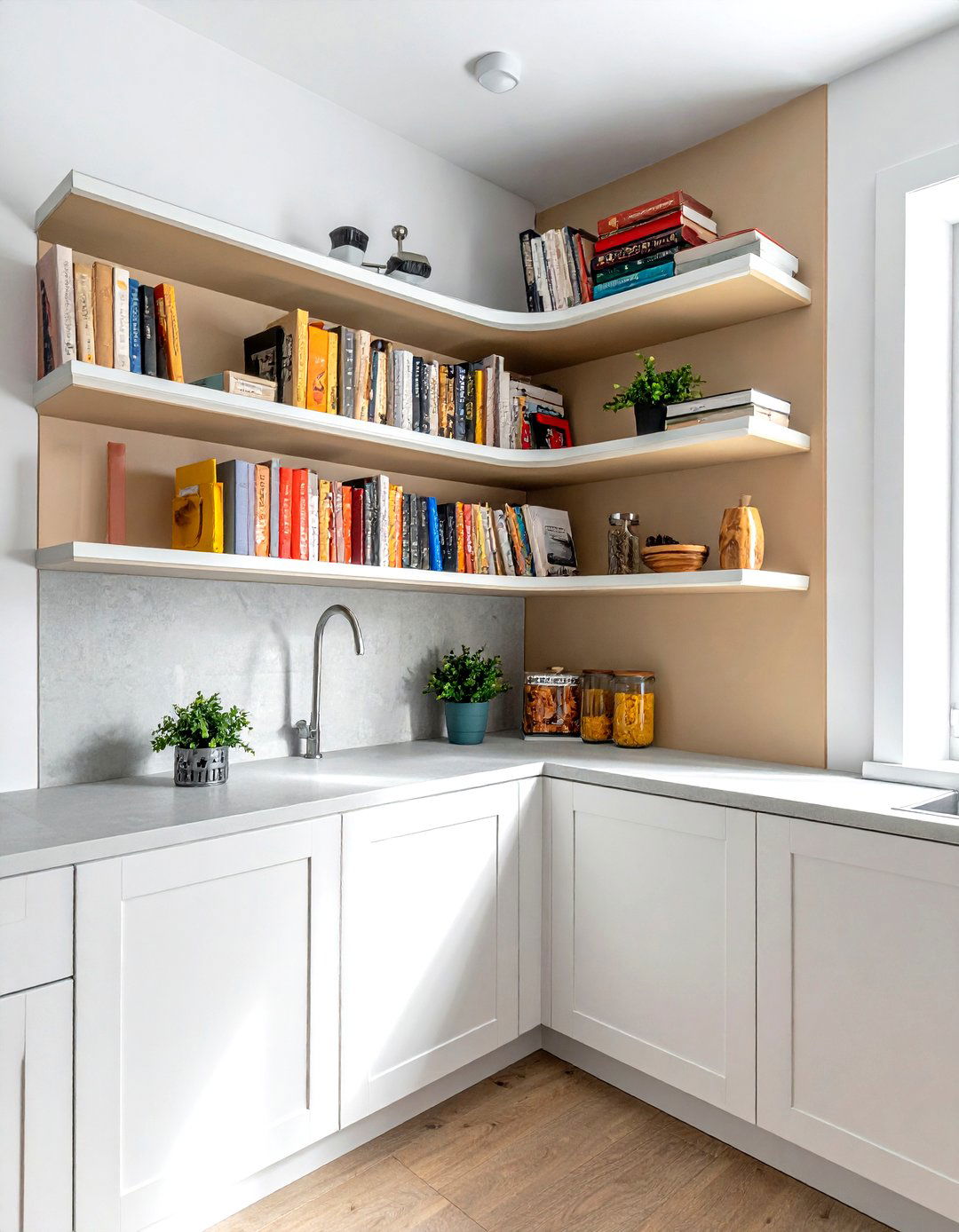 Open Corner Shelves - 30 small kitchen cabinet ideas