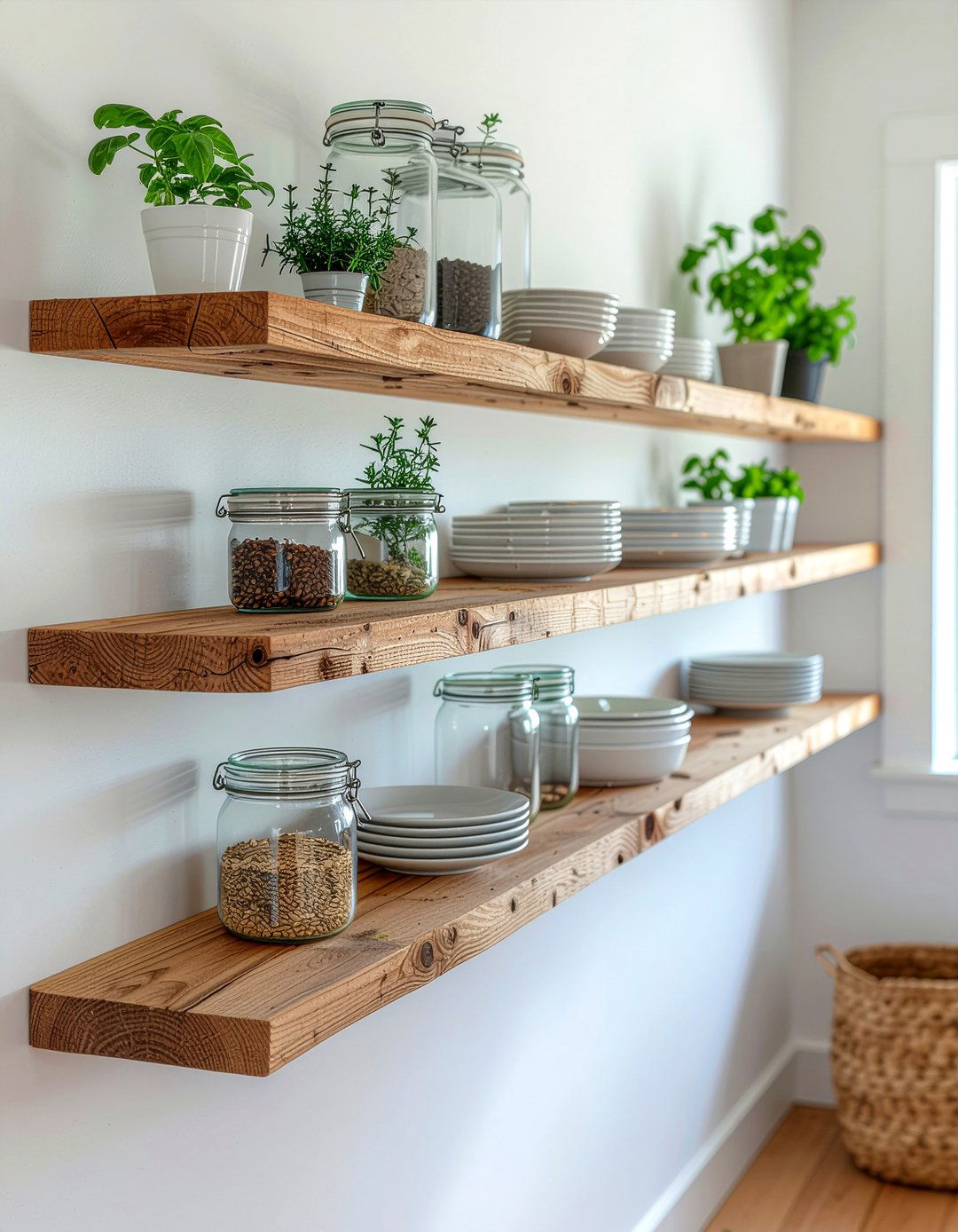 Open Kitchen Shelving - 30 farmhouse home decor ideas