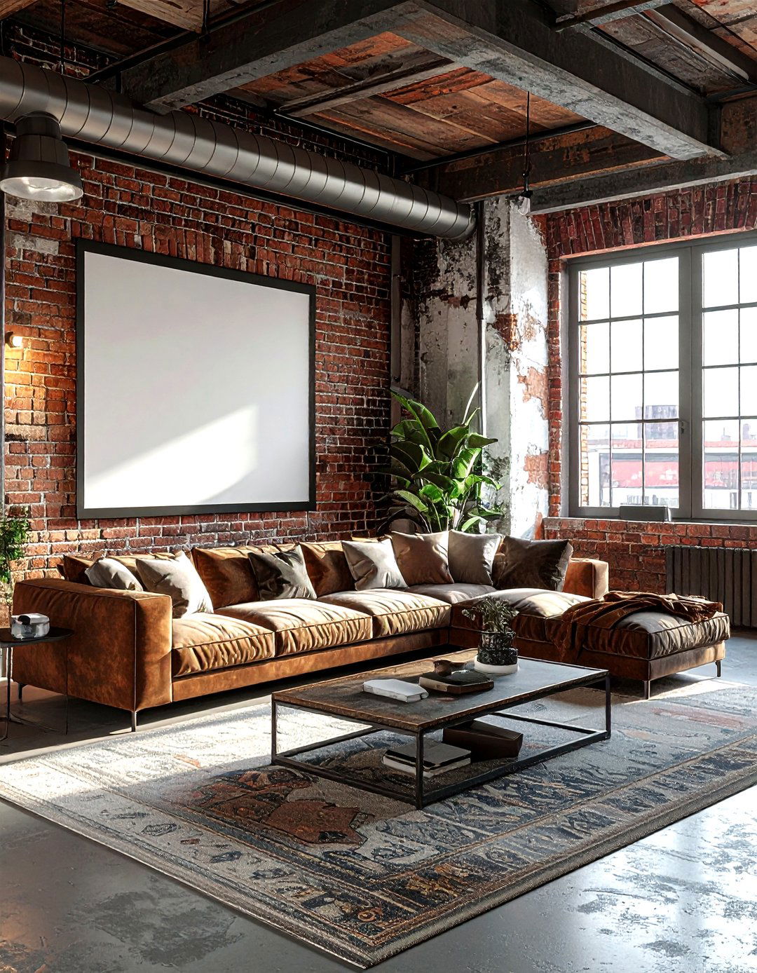 Open Loft Industrial Projector Zone - 30 living room projector ideas