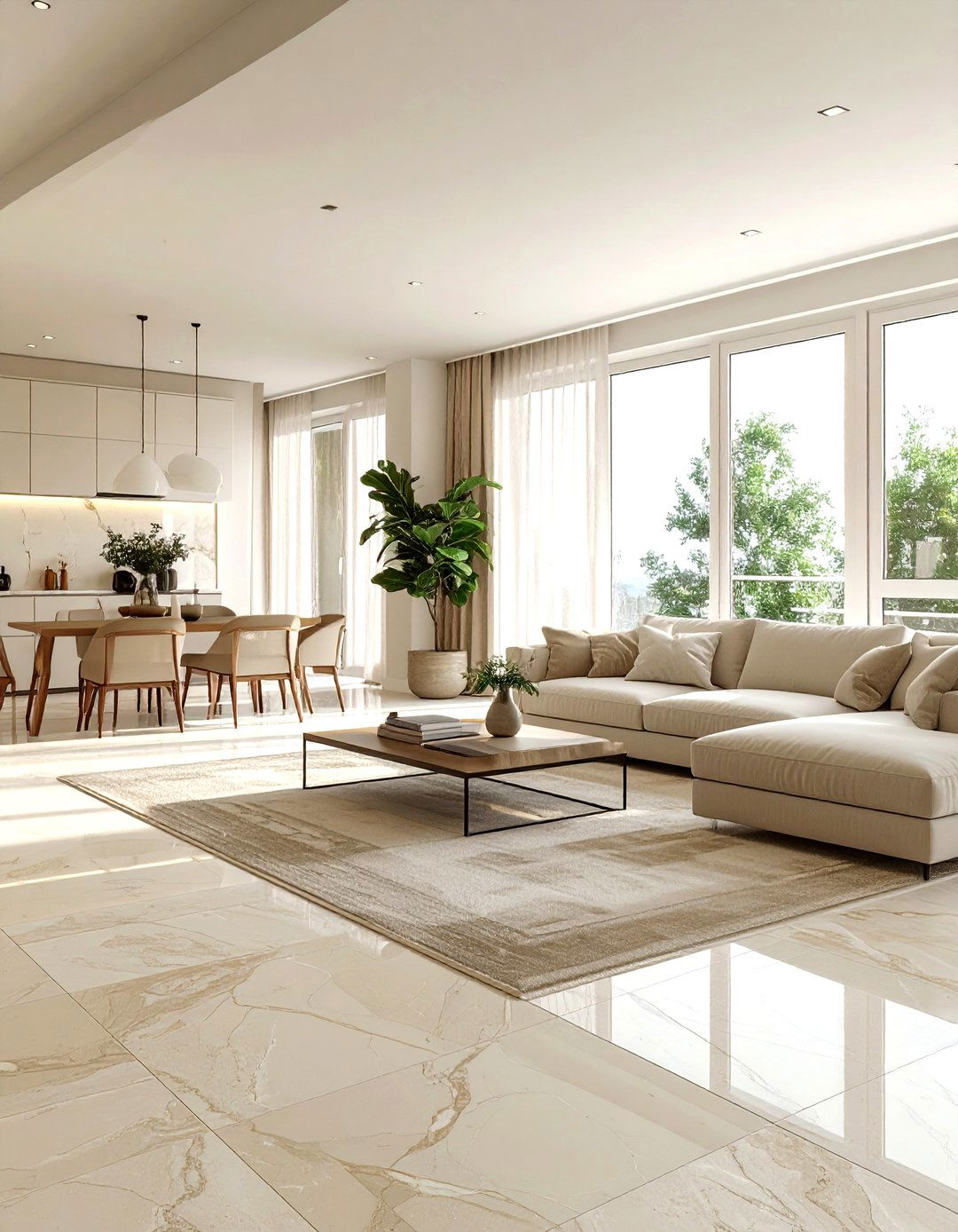 Open Plan Cream Living Room - 30 minimalist cream living room ideas