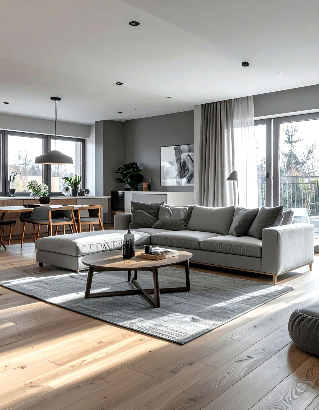 Open Plan Design - 30 scandinavian grey living room ideas