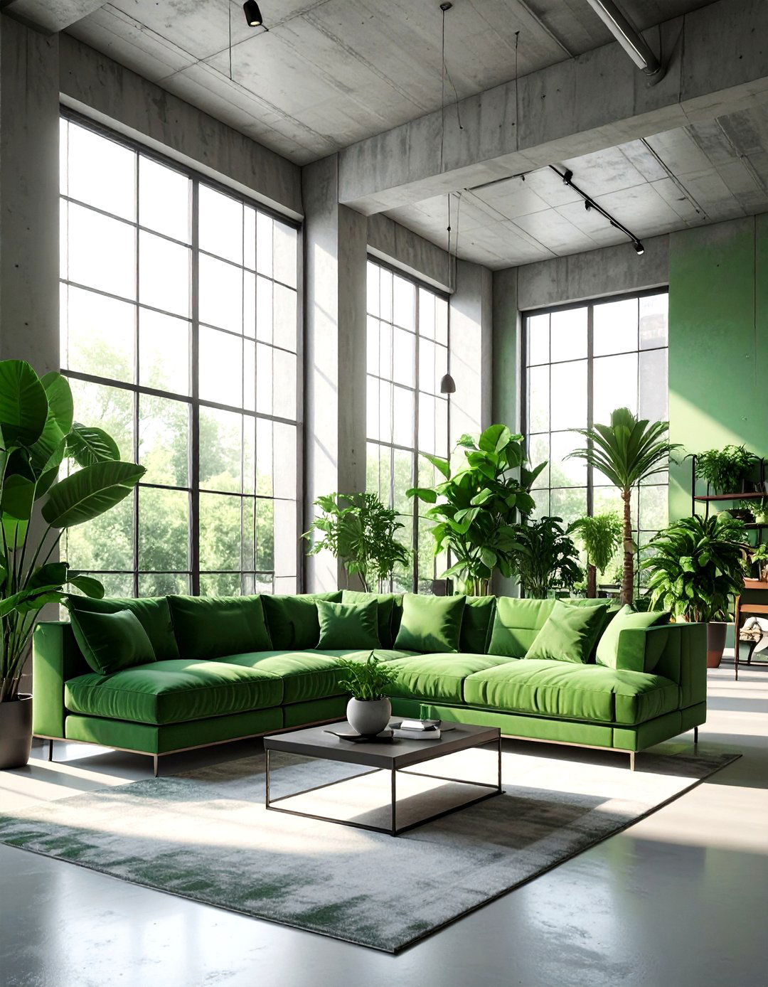 Open Plan Green Loft - 30 industrial green living room ideas