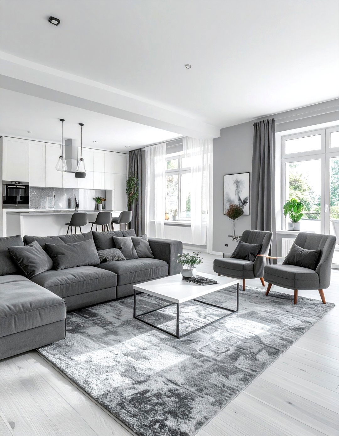 Open Plan Grey And White Living Room - 30 grey and white living room ideas