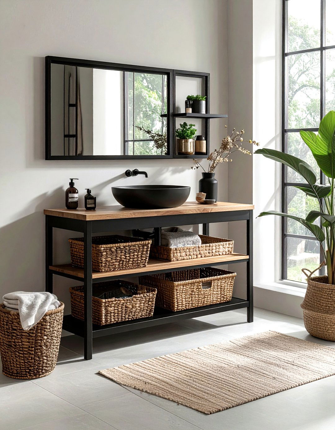 Open Shelf Bathroom Vanity - 30 black bathroom furniture ideas