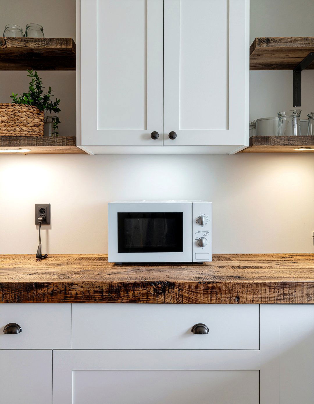 Open Shelf Microwave - 30 built-in microwave kitchen ideas