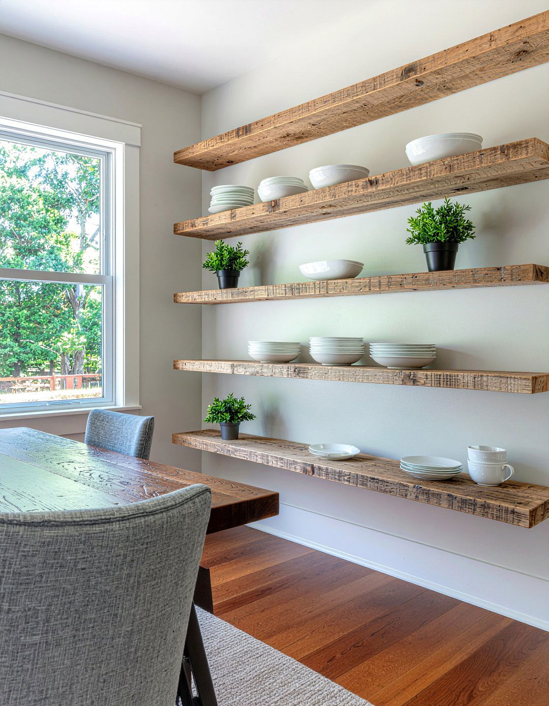 Open Shelving - 30 rustic farmhouse dining room ideas