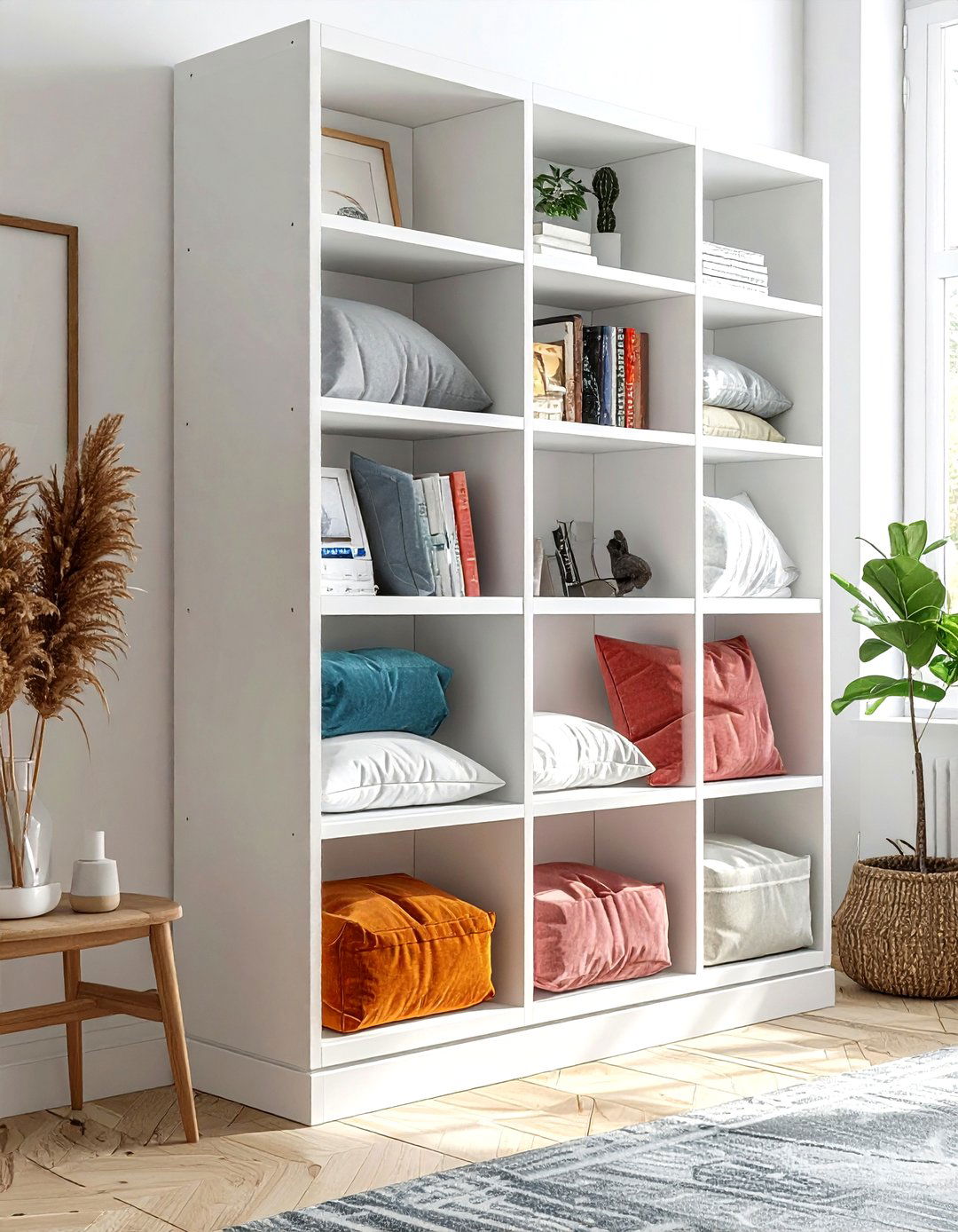 Open Shelving Unit - 30 living room pillow storage ideas