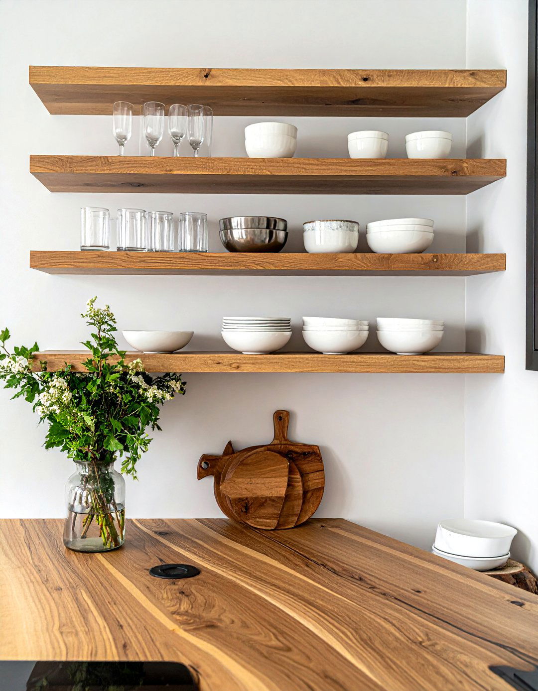 Open Shelving Wood - 30 warm modern kitchen ideas