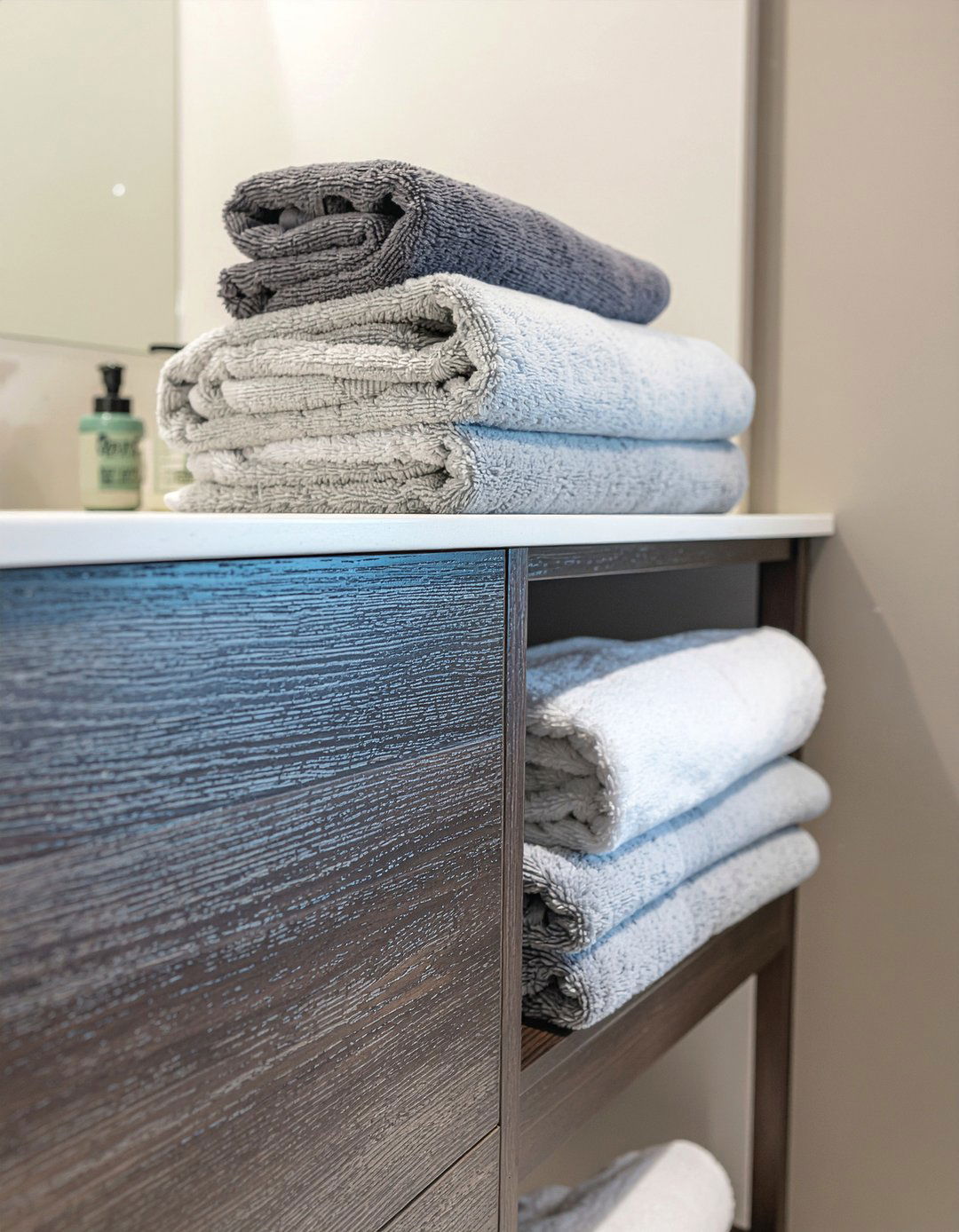 Open Vanity Shelving - 30 rolled towel display ideas