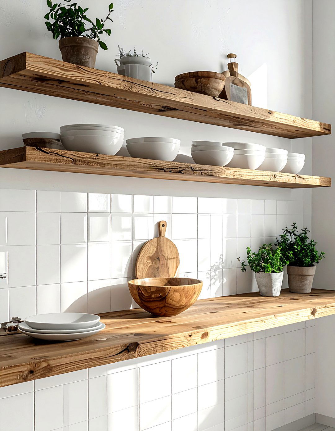 Open Wood Shelving - 30 kitchen timeless element ideas